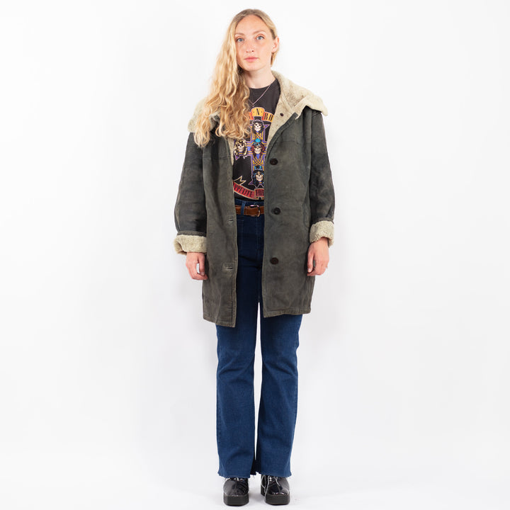 Vintage 90's Women Sheepskin Coat in GrayA0384