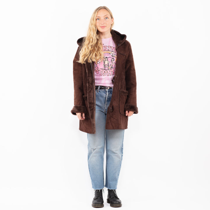 Vintage 90's Women Faux Sheepskin Coat in BrownA0534