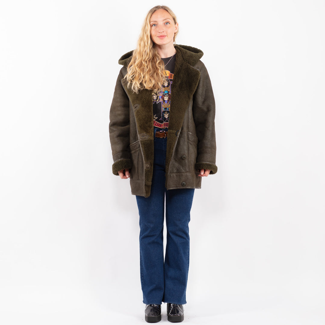 Vintage 80's Women Sheepskin Coat in GreenA0385