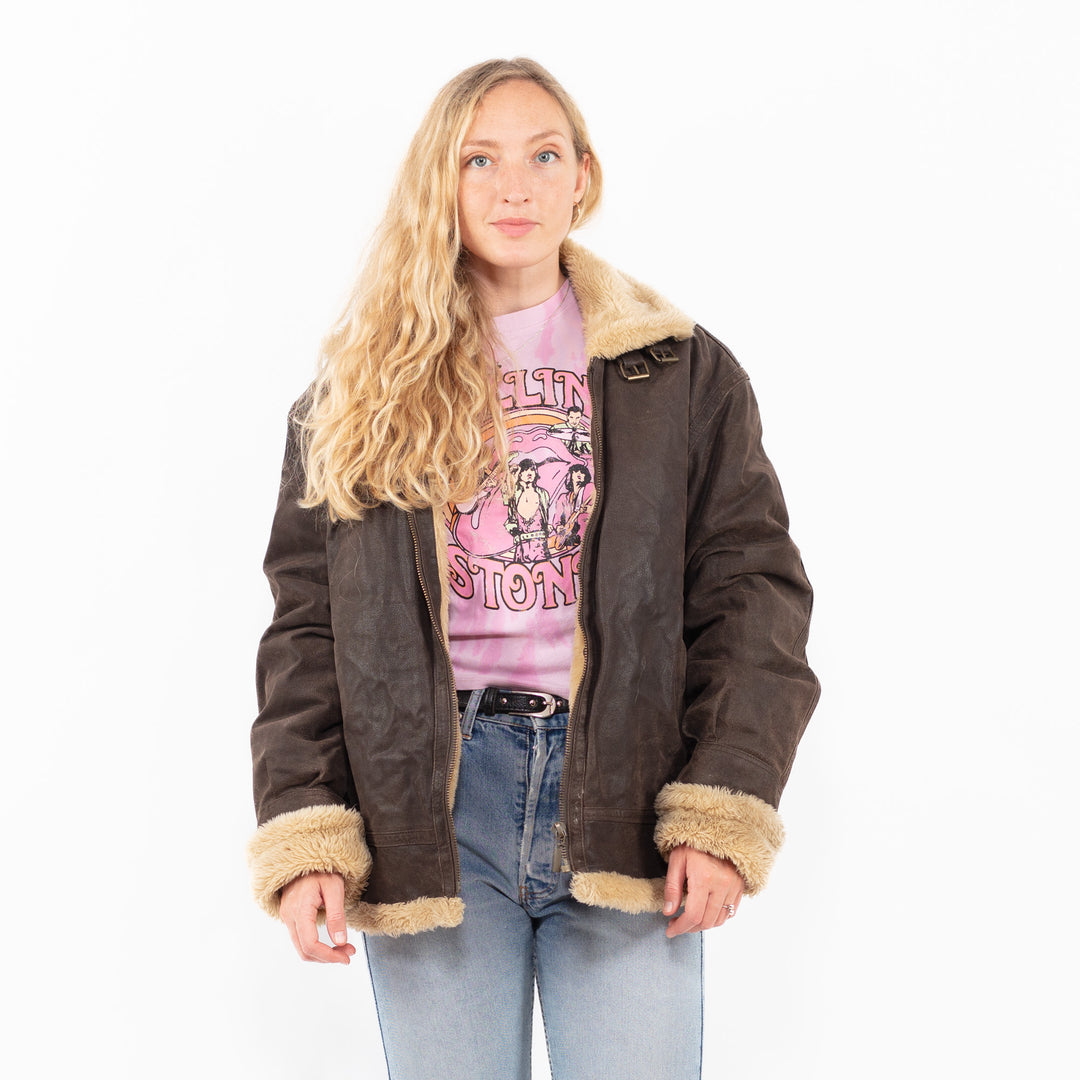 Vintage 90's Women Suede Sherpa Jacket in BrownA0535