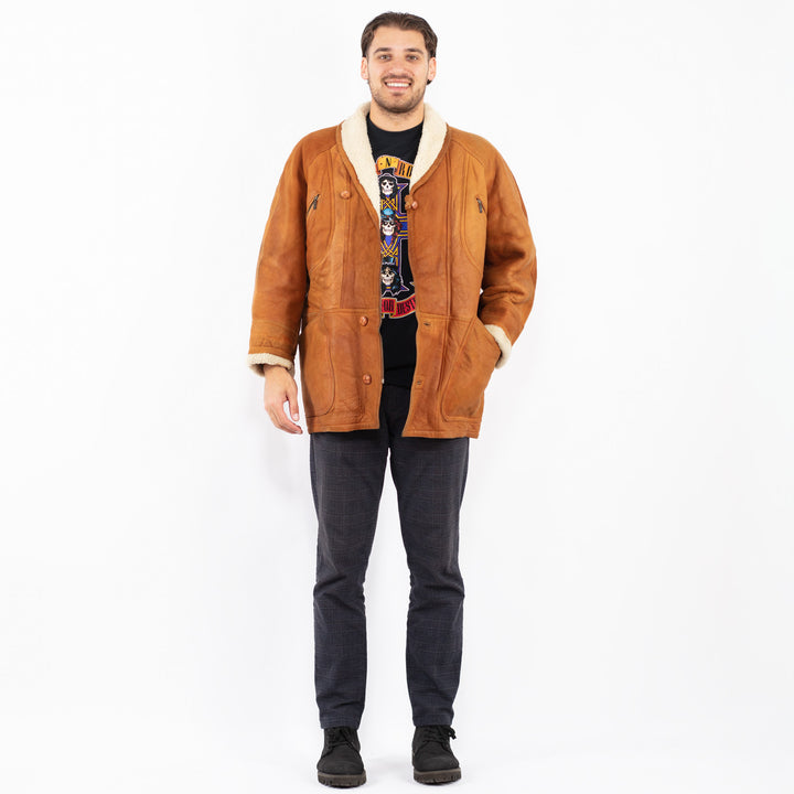 Vintage 80's Men Sheepskin Coat in BrownZ2391