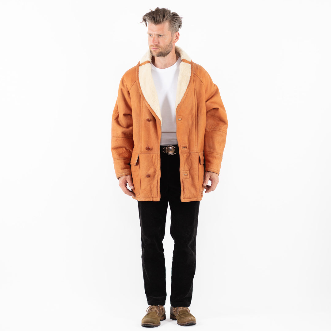 Vintage 80's Men Sheepskin Coat in BrownZ1852