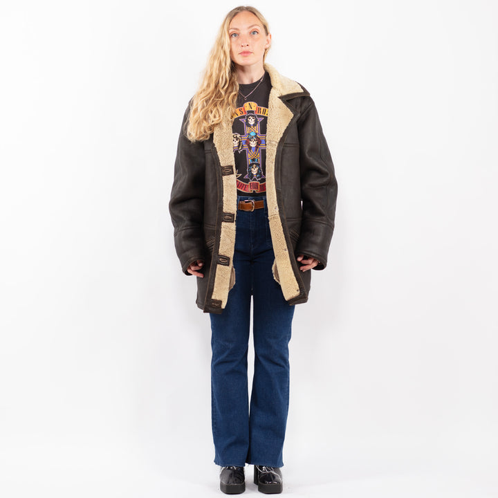 Vintage 90's Women Sheepskin Coat in BrownA0388
