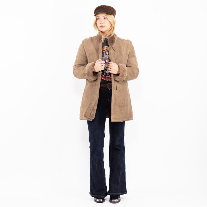 Vintage 70's Women Sheepskin Coat in Beige