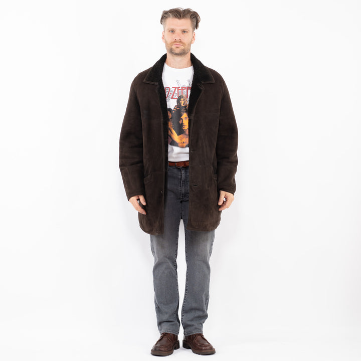 Vintage 90's Men Sheepskin Coat in BrownZ2077