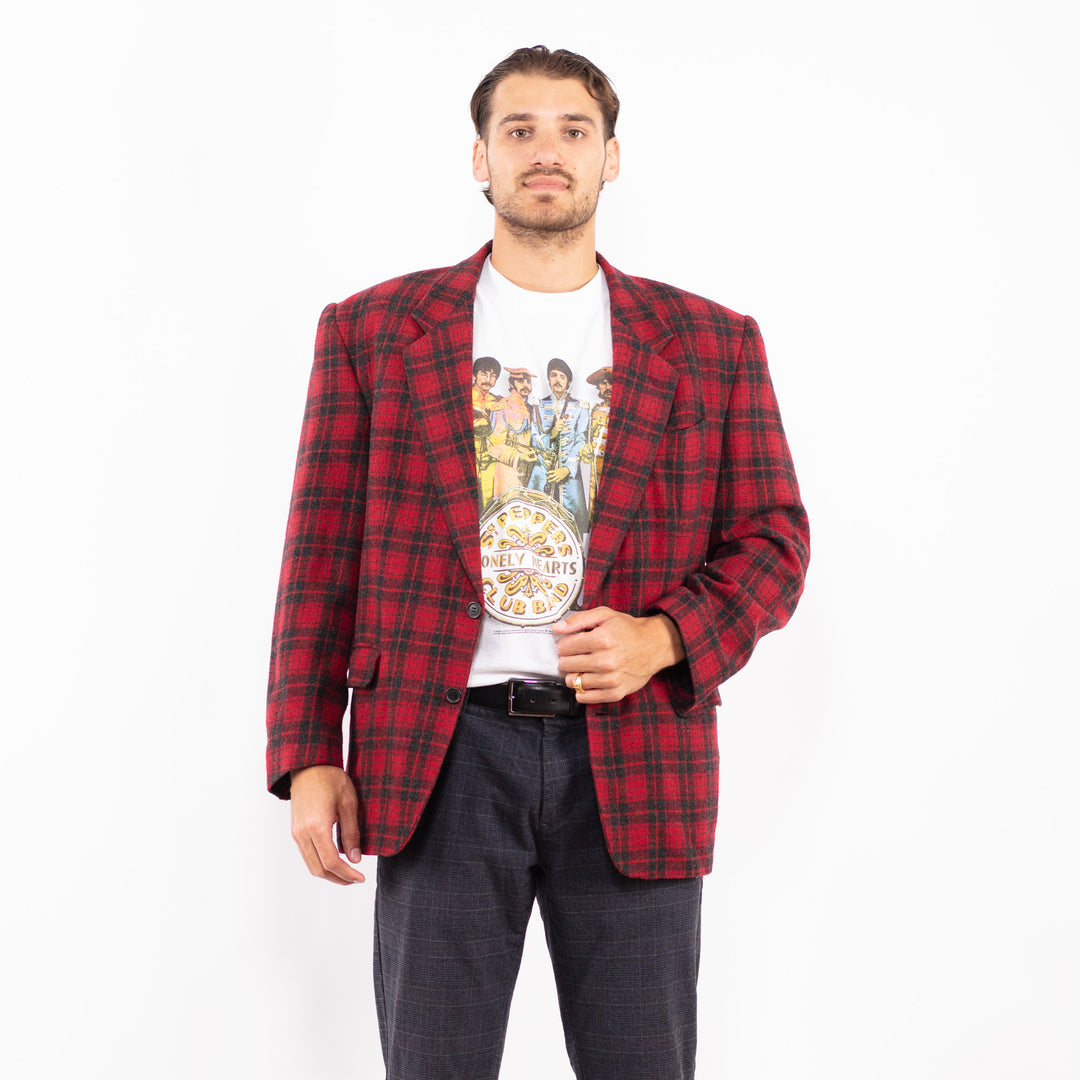 Vintage 80's Men Wool Blend Blazer Jacket in RedZ2195