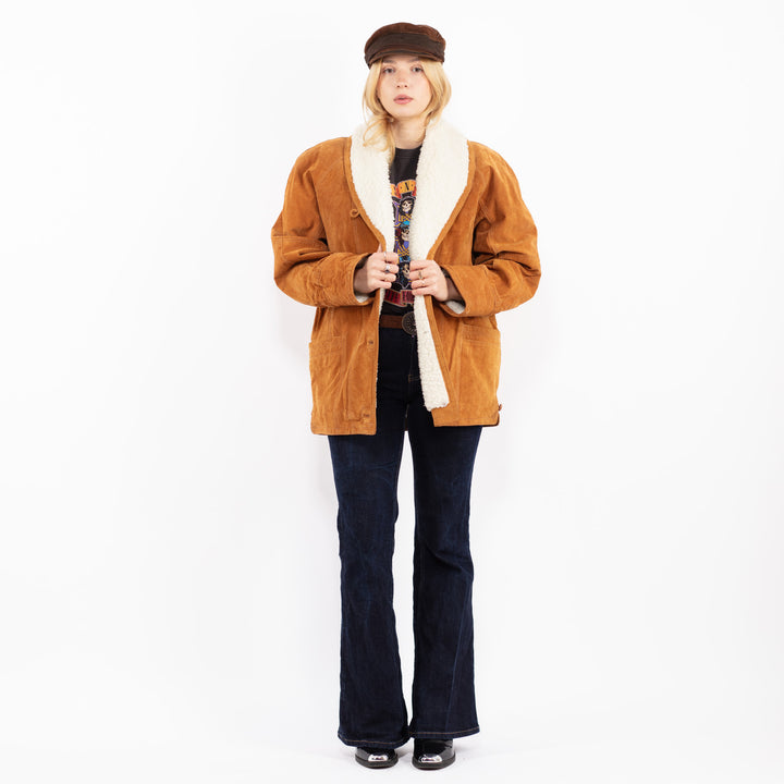 Vintage 80's Women Suede Sherpa Coat in Brown