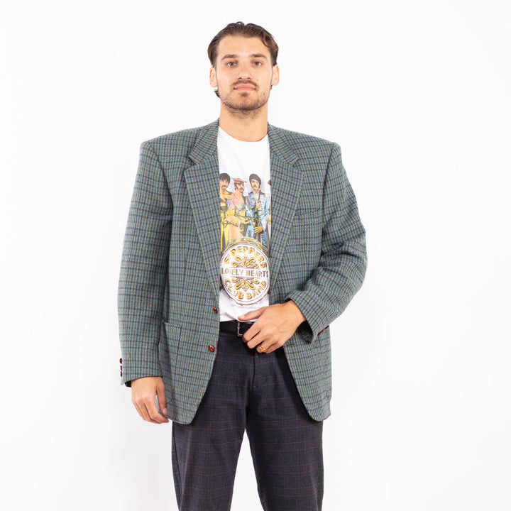 Vintage 70's Men Cashmere Wool Blend Blazer Jacket in Blue