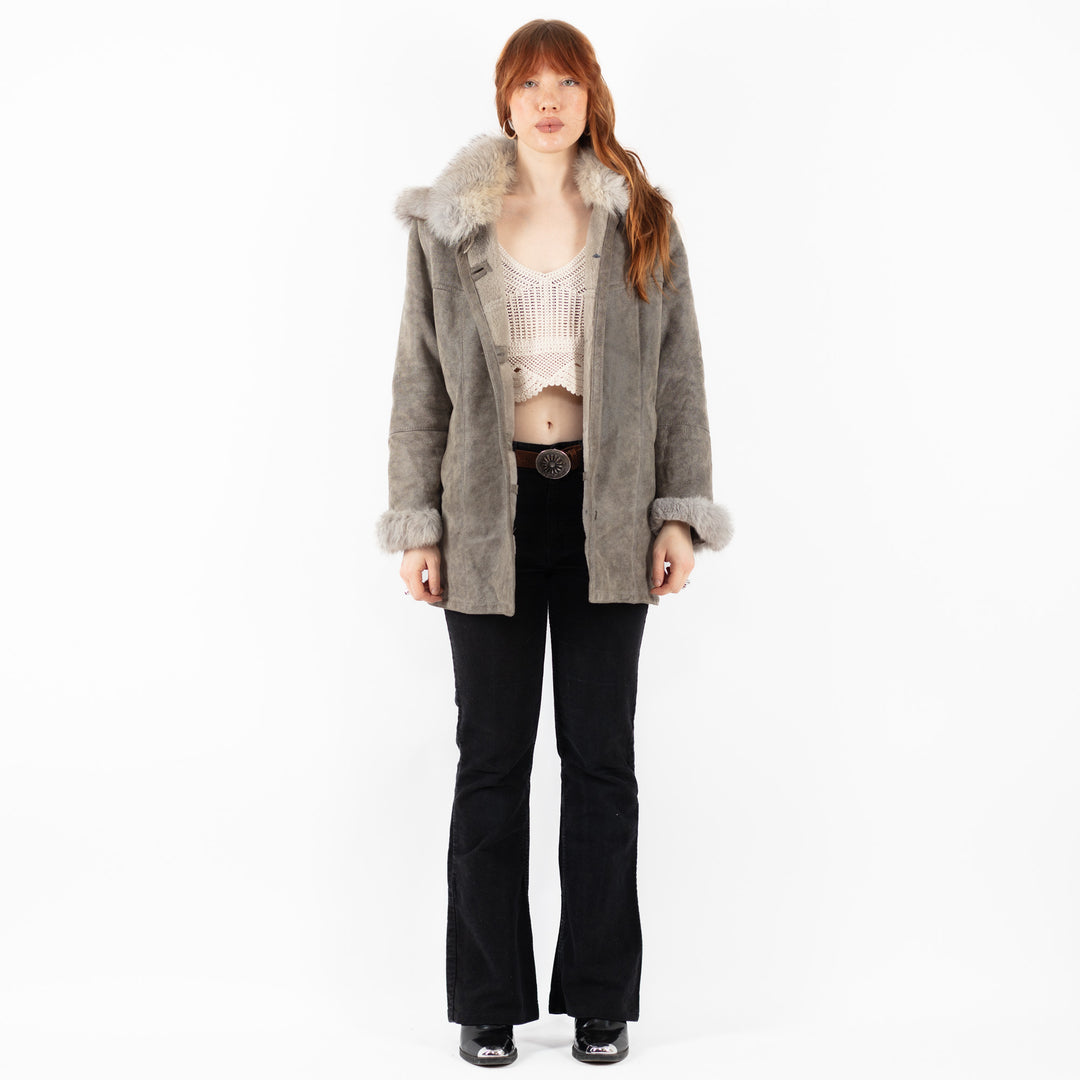 Vintage 90's Women Sheepskin Coat in GrayV9786
