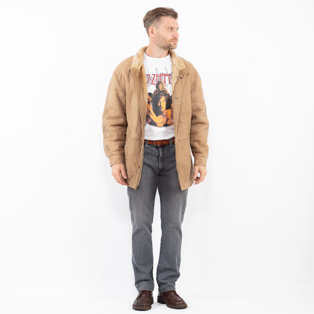 Vintage 90's Men Sheepskin Coat in BeigeZ2079