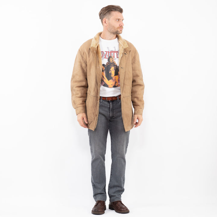 Vintage 90's Men Sheepskin Coat in BeigeZ2079