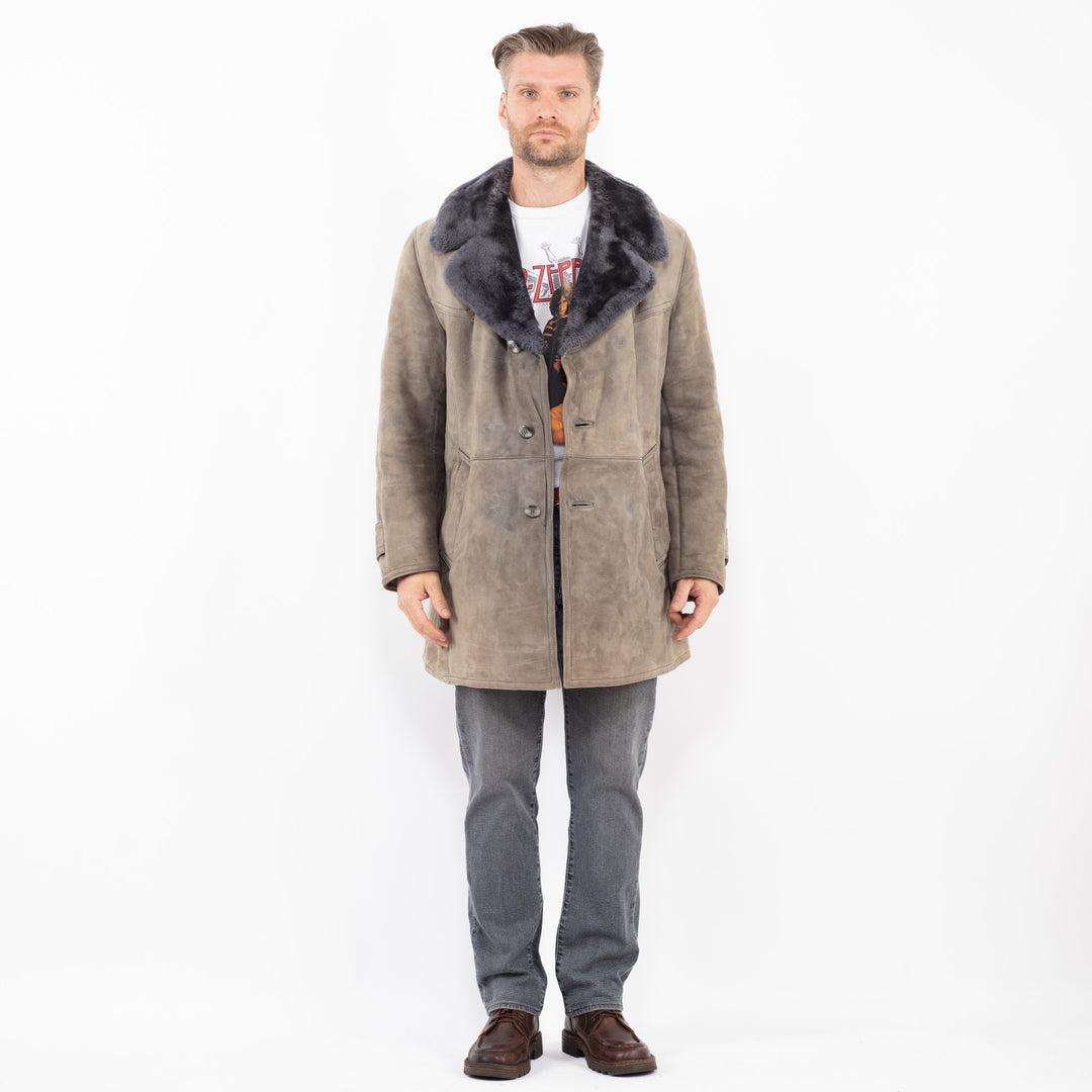 Vintage 70's Men Sheepskin Coat in GrayZ2080