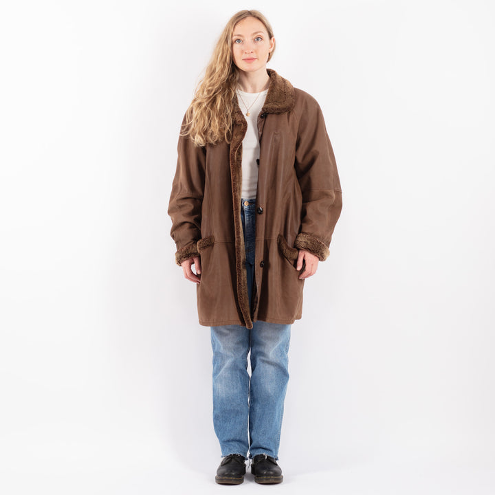 Vintage 80's Women Sheepskin Coat in BrownV9482