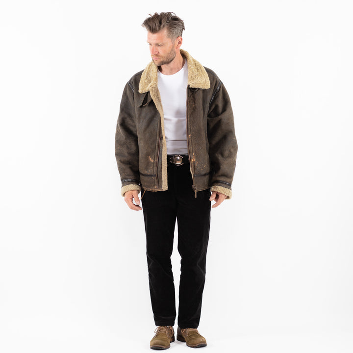 Vintage 80's Men Sheepskin Jacket in BrownZ1858