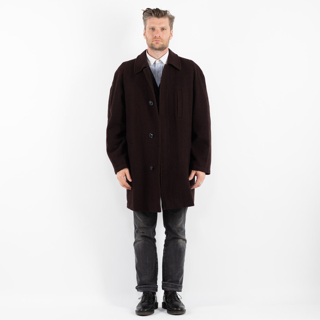 Vintage 90's Men Wool Coat in Brown