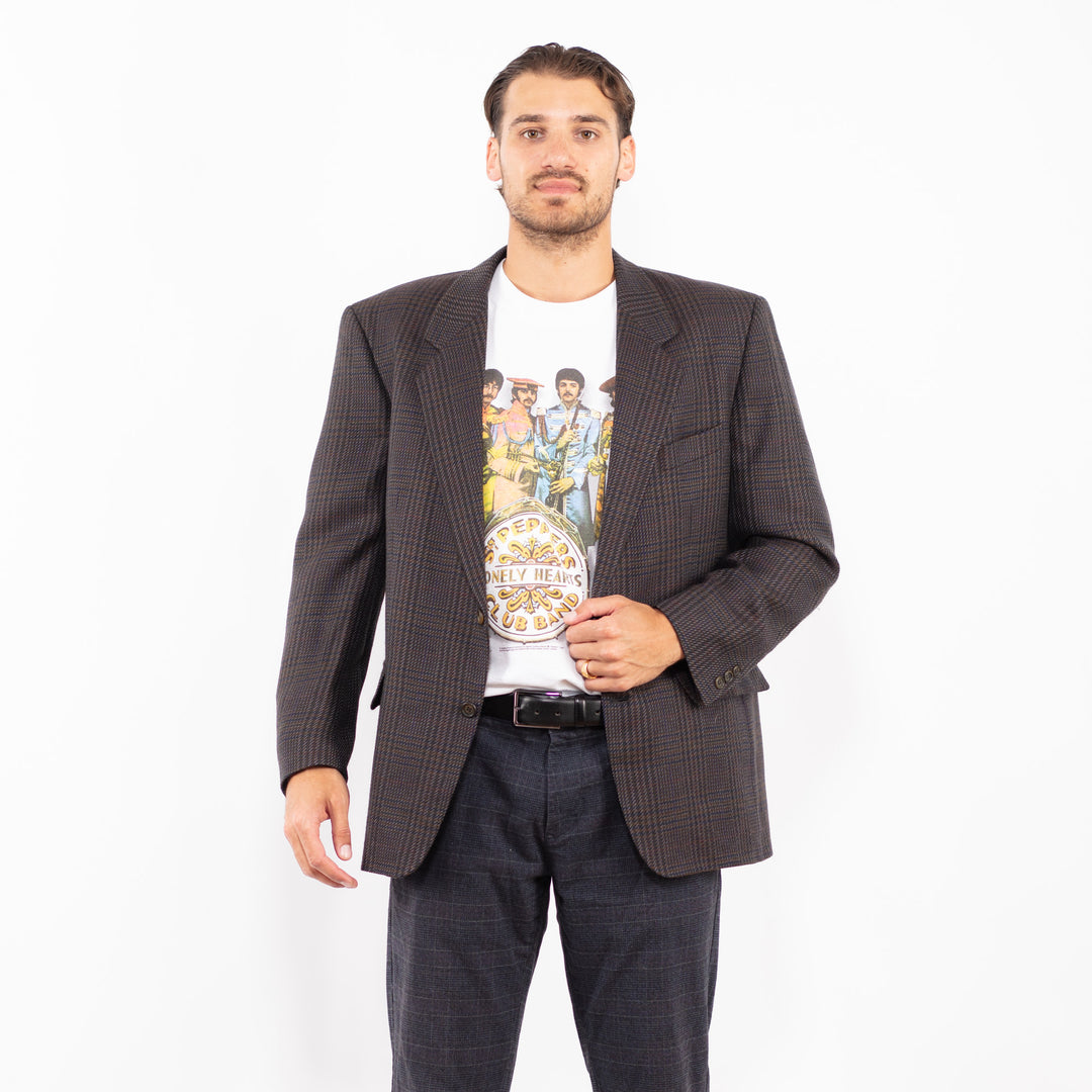 Vintage 80's Men Wool Blazer Jacket in BrownZ2200