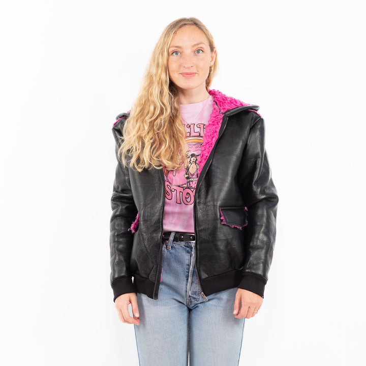 Vintage 00's Women Faux Sheepskin in BlackA0542