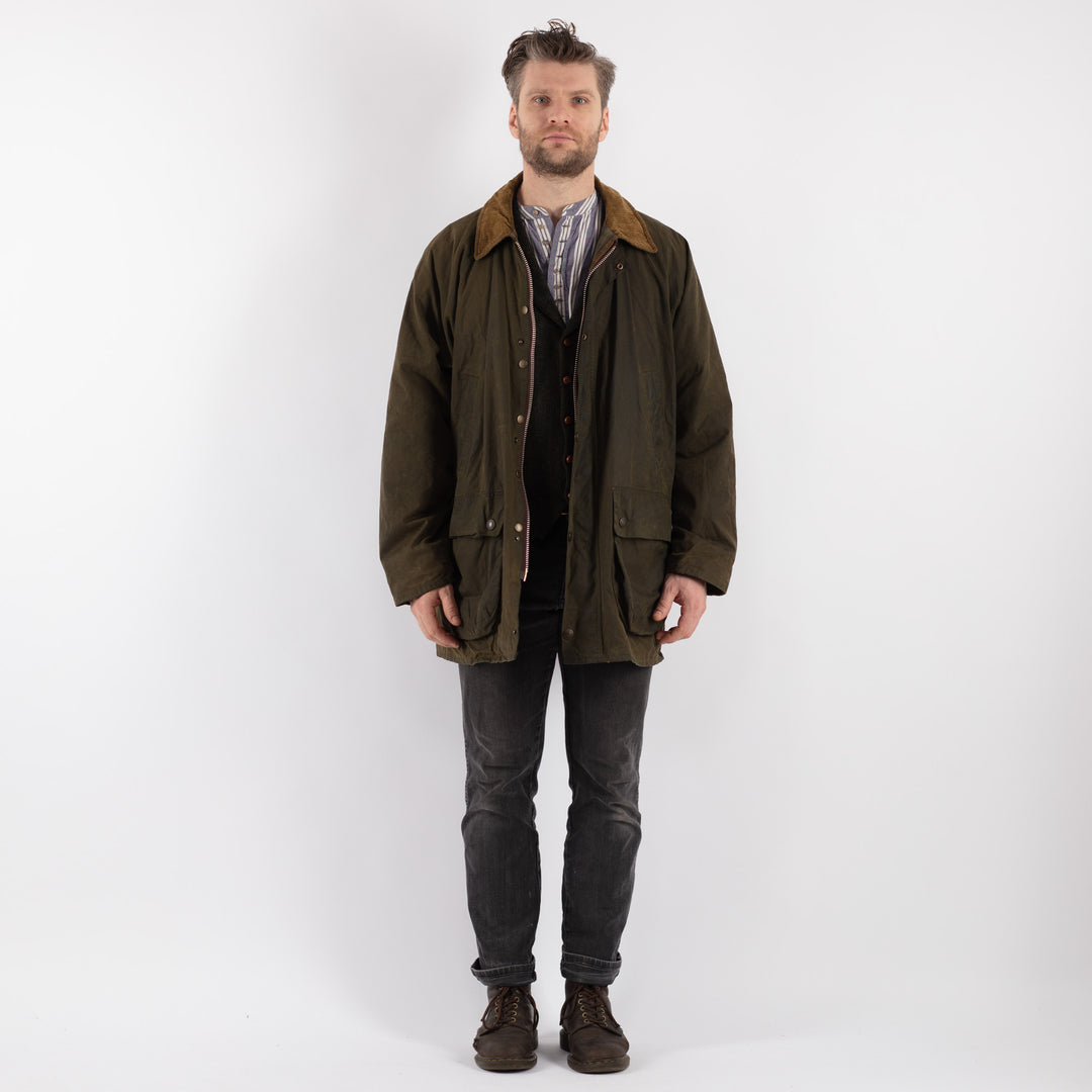 Vintage 90's Men Waxed Cotton Jacket in GreenZ543