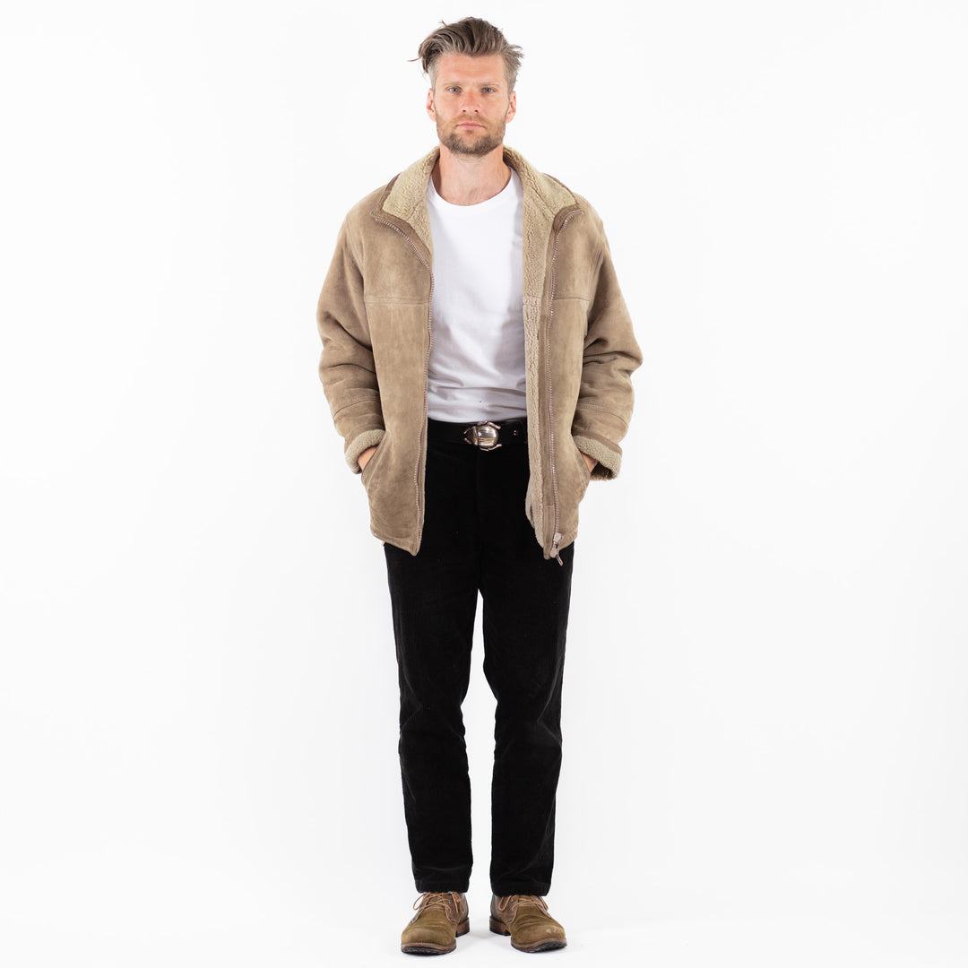 Vintage 90's Men Sheepskin Jacket in BeigeZ1861