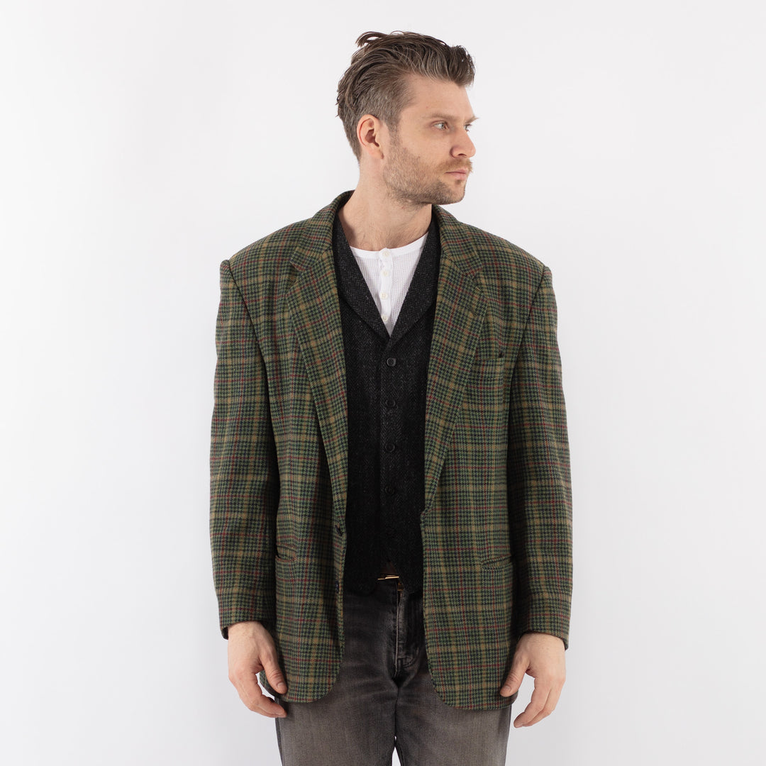 Vintage 70's Men Wool Blend Blazer Jacket in Green