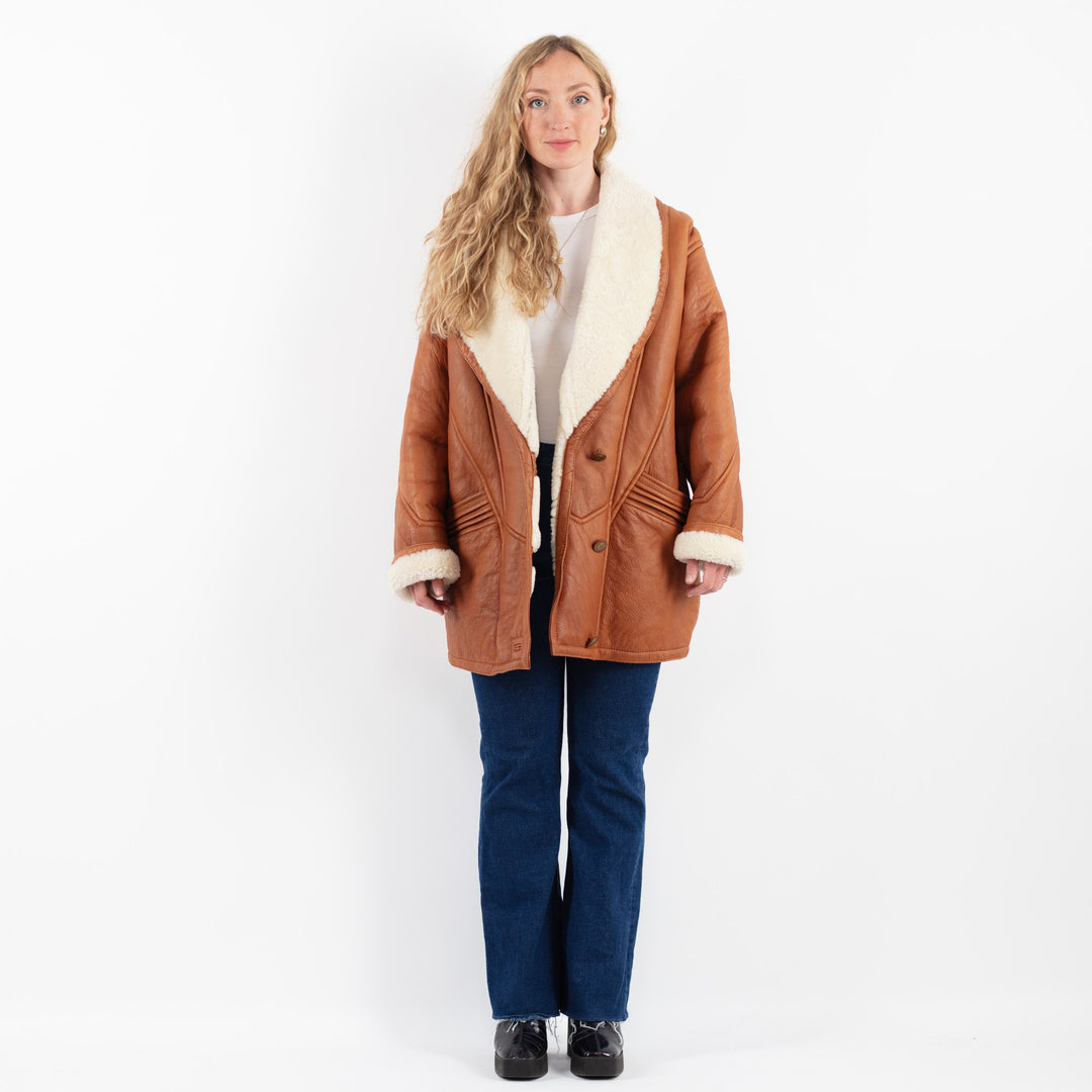 Vintage 80's Women Sheepskin Coat in BrownV9895