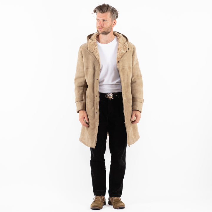 Vintage 90's Men Sheepskin Coat in BeigeZ1862