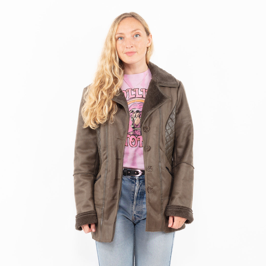 Vintage 00's Women Faux Sheepskin in BrownA0544