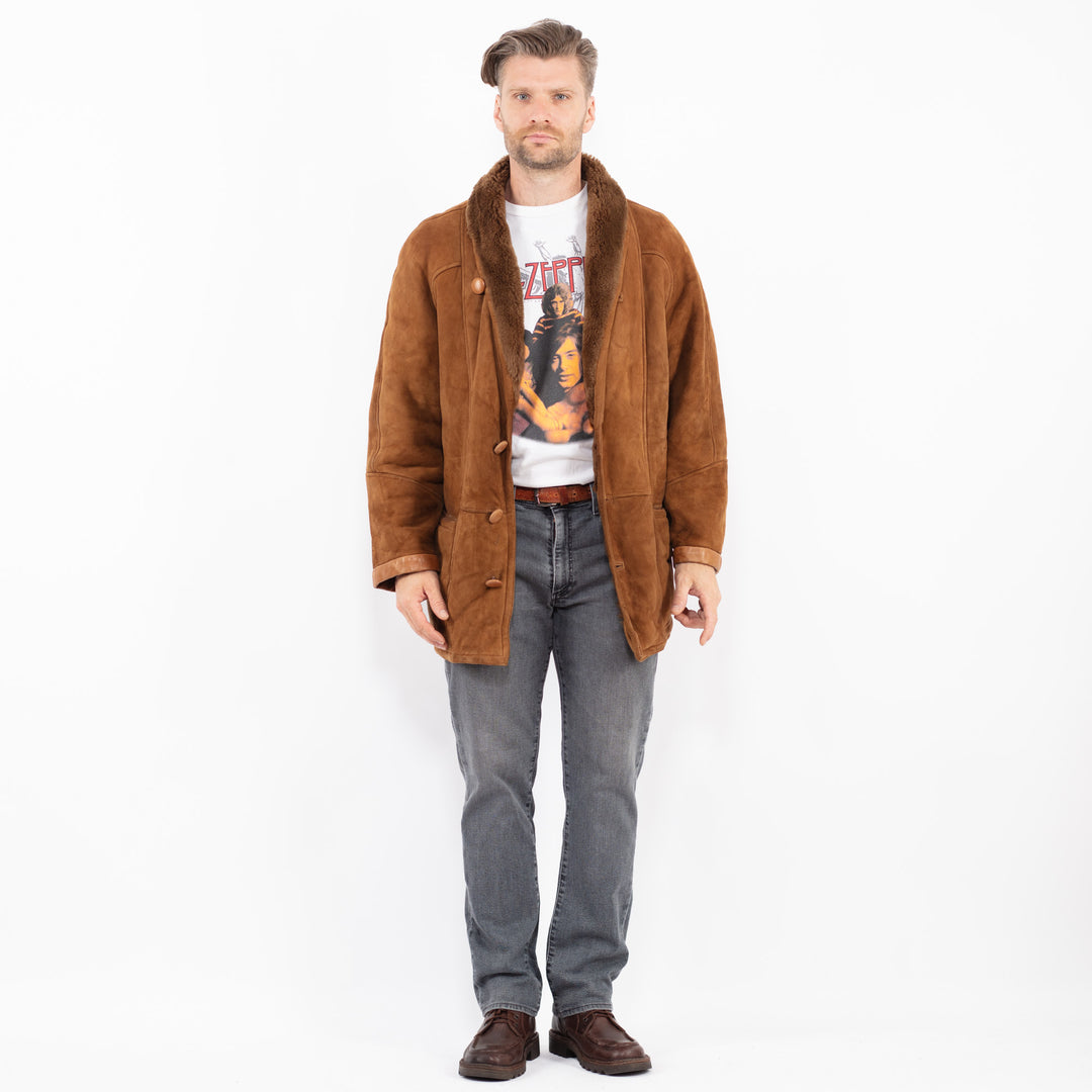 Vintage 80's Men Sheepskin Shearling Coat in BrownZ2085