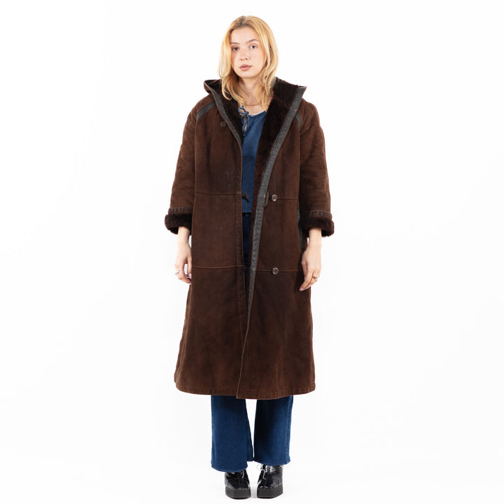 Vintage 80's Women Sheepskin Coat in BrownA0086