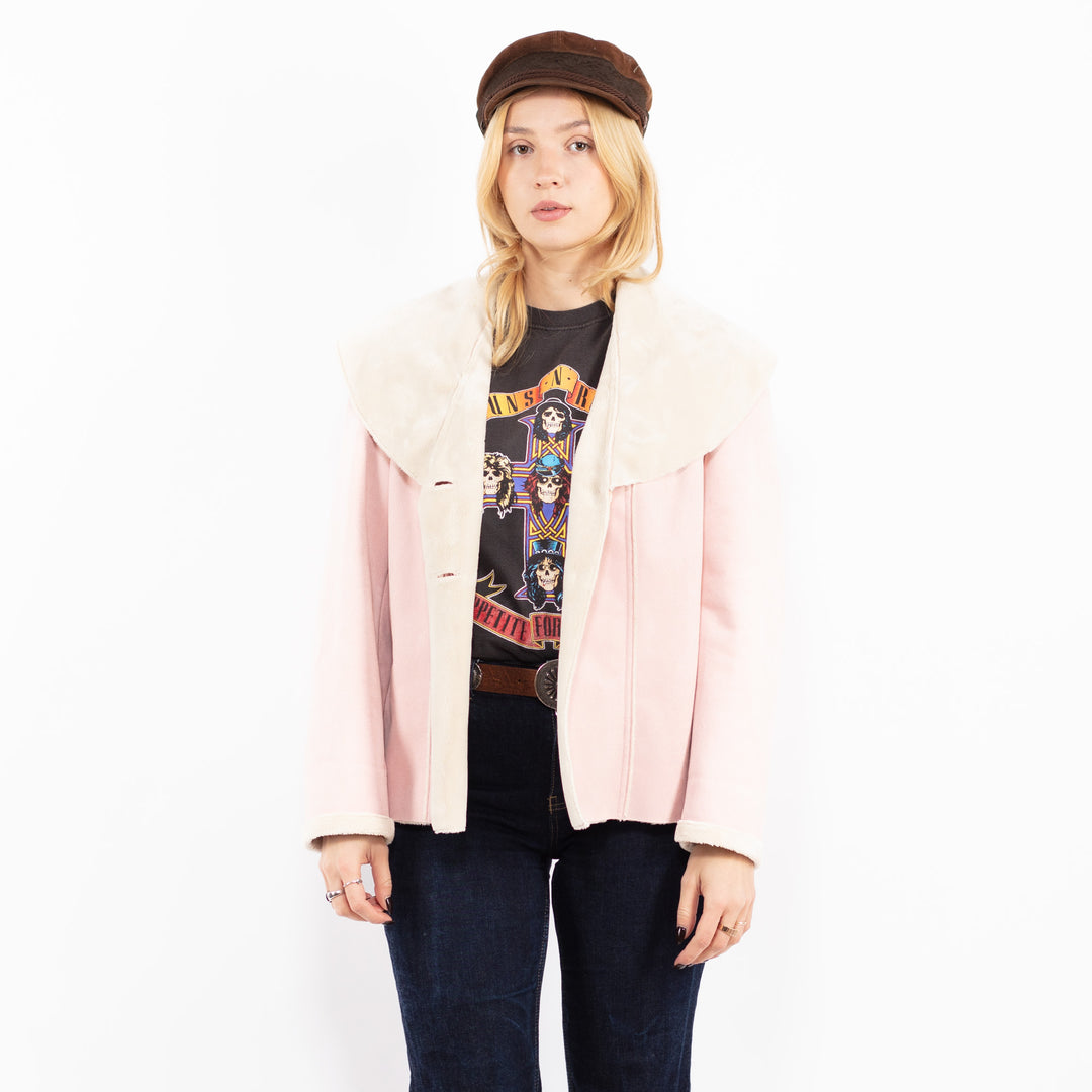 Vintage 00's Women Faux Sheepskin Jacket in Pink