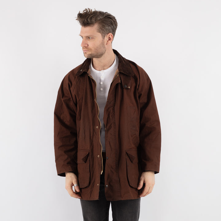 Vintage 90's Men Waxed Canvas Jacket in BrownZ670