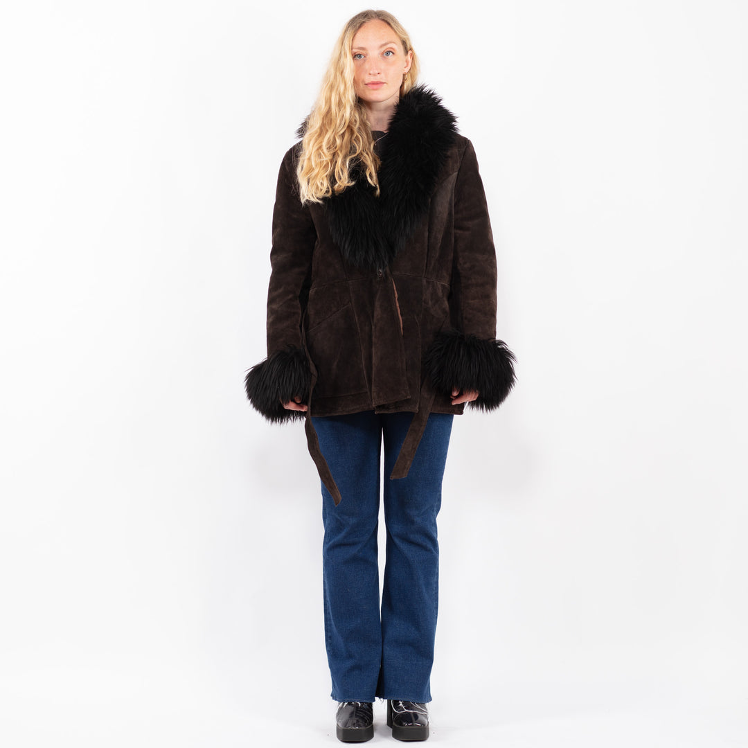 Vintage 70's Women Suede Sherpa Coat in BrownA0397