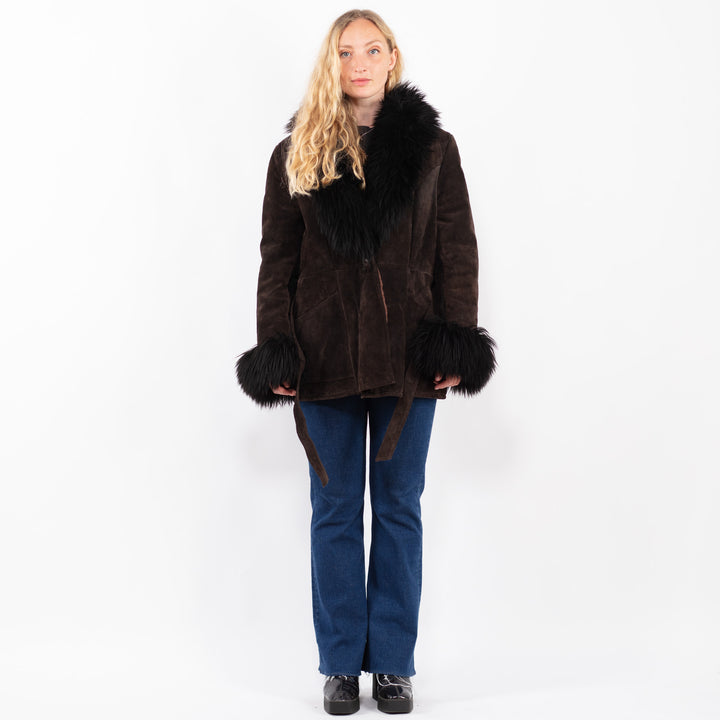Vintage 70's Women Suede Sherpa Coat in BrownA0397