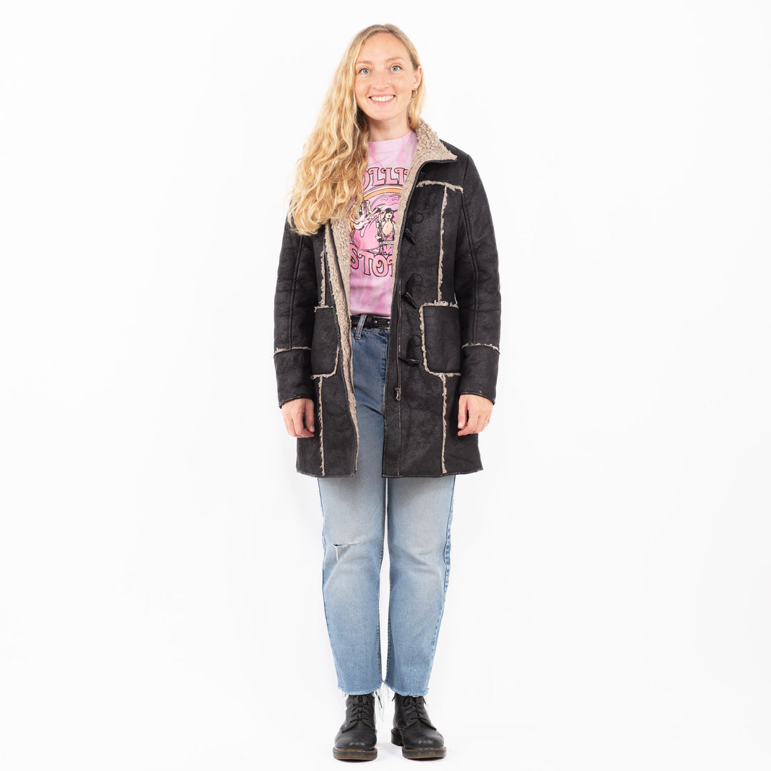 Vintage 00's Women Faux Sheepskin Coat in BlackA0546