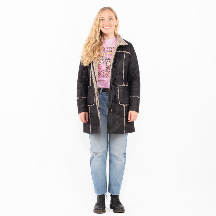 Vintage 00's Women Faux Sheepskin Coat in BlackA0546