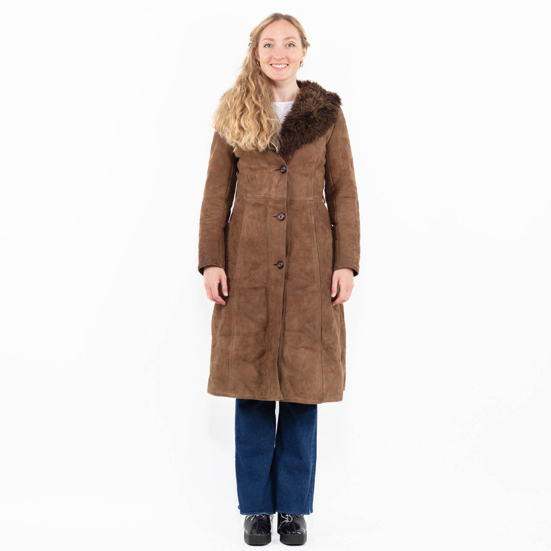 Vintage 70's Women Sheepskin Coat in Brown