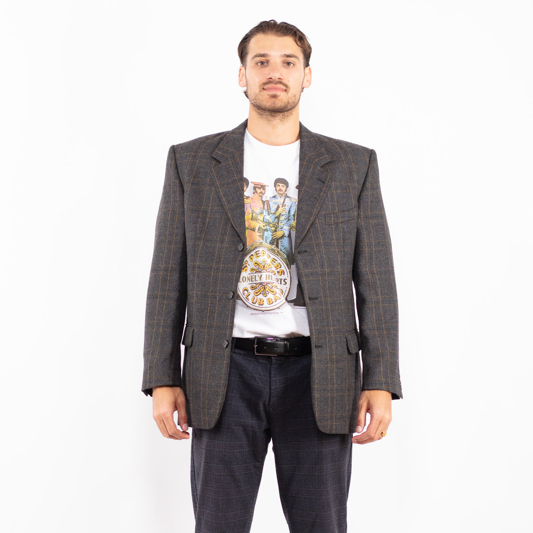 Vintage 80's Men Wool Blazer Jacket in GrayZ2206