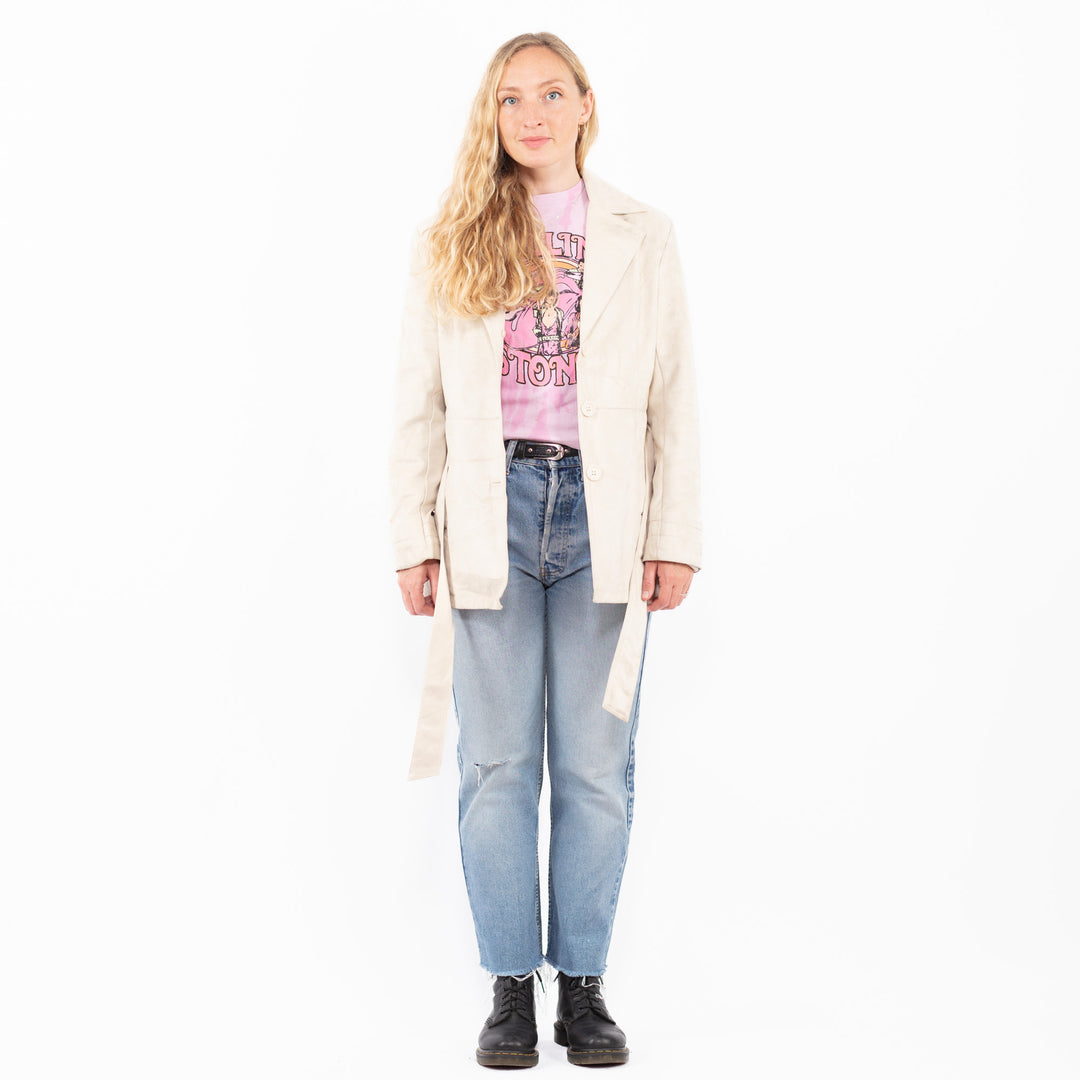 Vintage 00's Women Faux Sheepskin Jacket in WhiteA0547