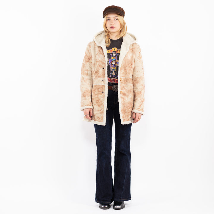 Vintage 00's Women Hooded Sherpa Coat in Beige