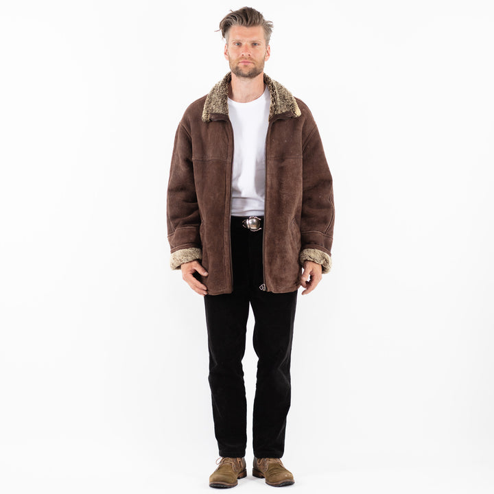 Vintage 90's Men Sheepskin Coat in BrownZ1866