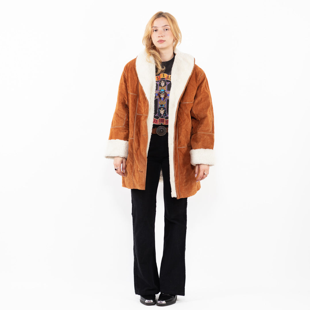 Vintage 90's Women Suede Sherpa Coat in BrownA1093