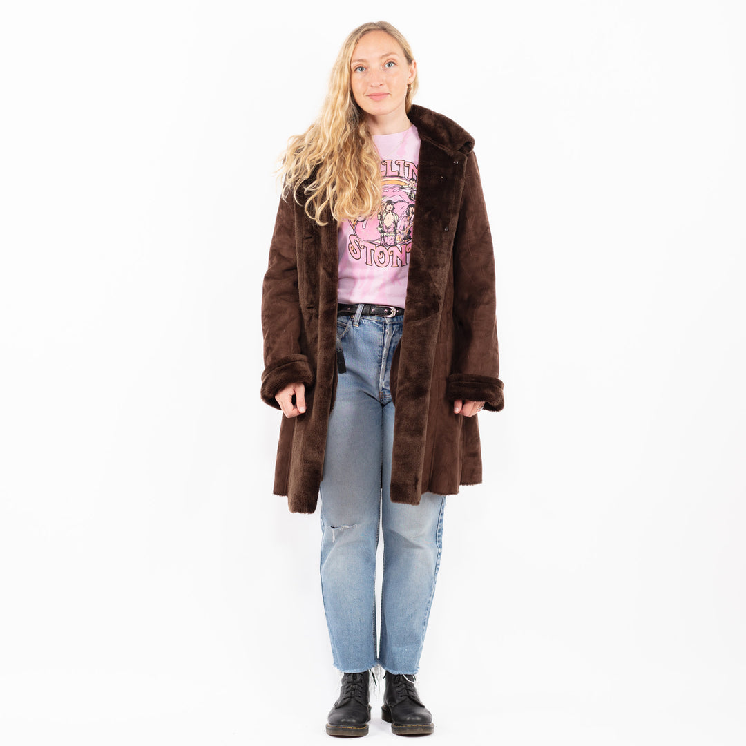 Vintage 00's Women Faux Sheepskin Coat in BrownA0548