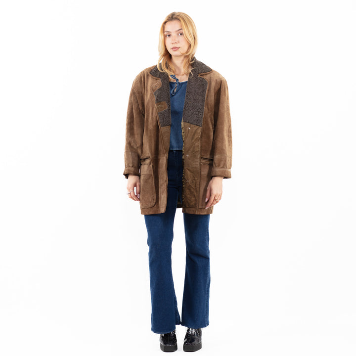Vintage 90's Women Suede Sherpa Coat in BeigeA0089