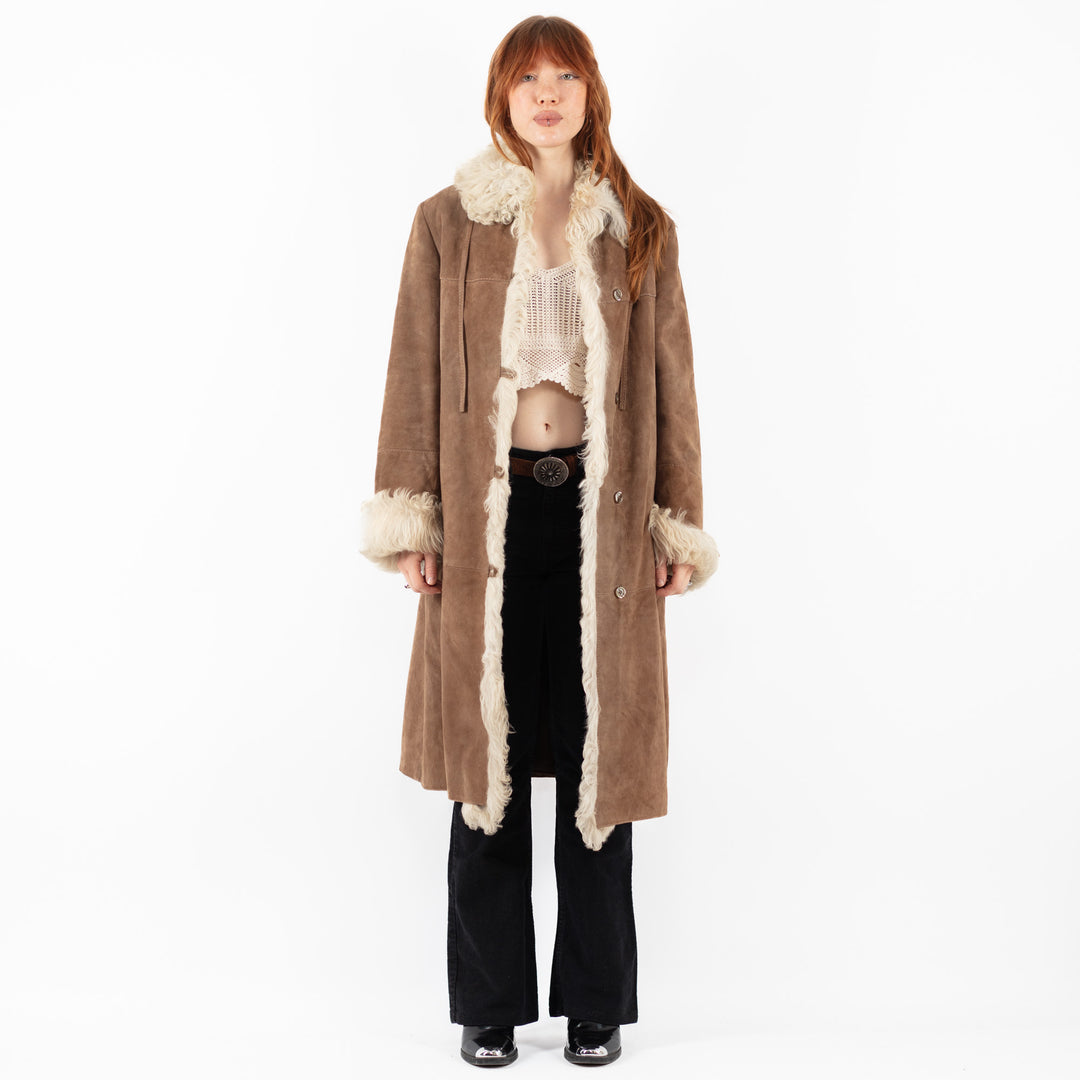 Vintage 80's Women Suede Sherpa Coat in BrownV9797