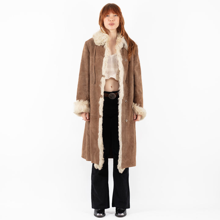Vintage 80's Women Suede Sherpa Coat in BrownV9797