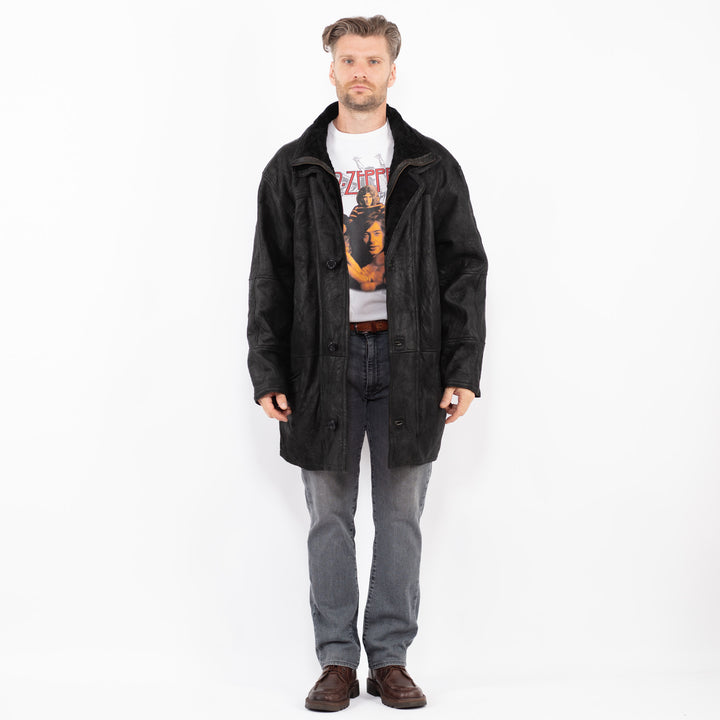 Vintage 90's Men Sheepskin Coat in BlackZ2090