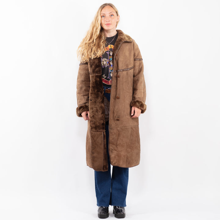 Vintage 80's Women Sheepskin Coat in BrownA0401