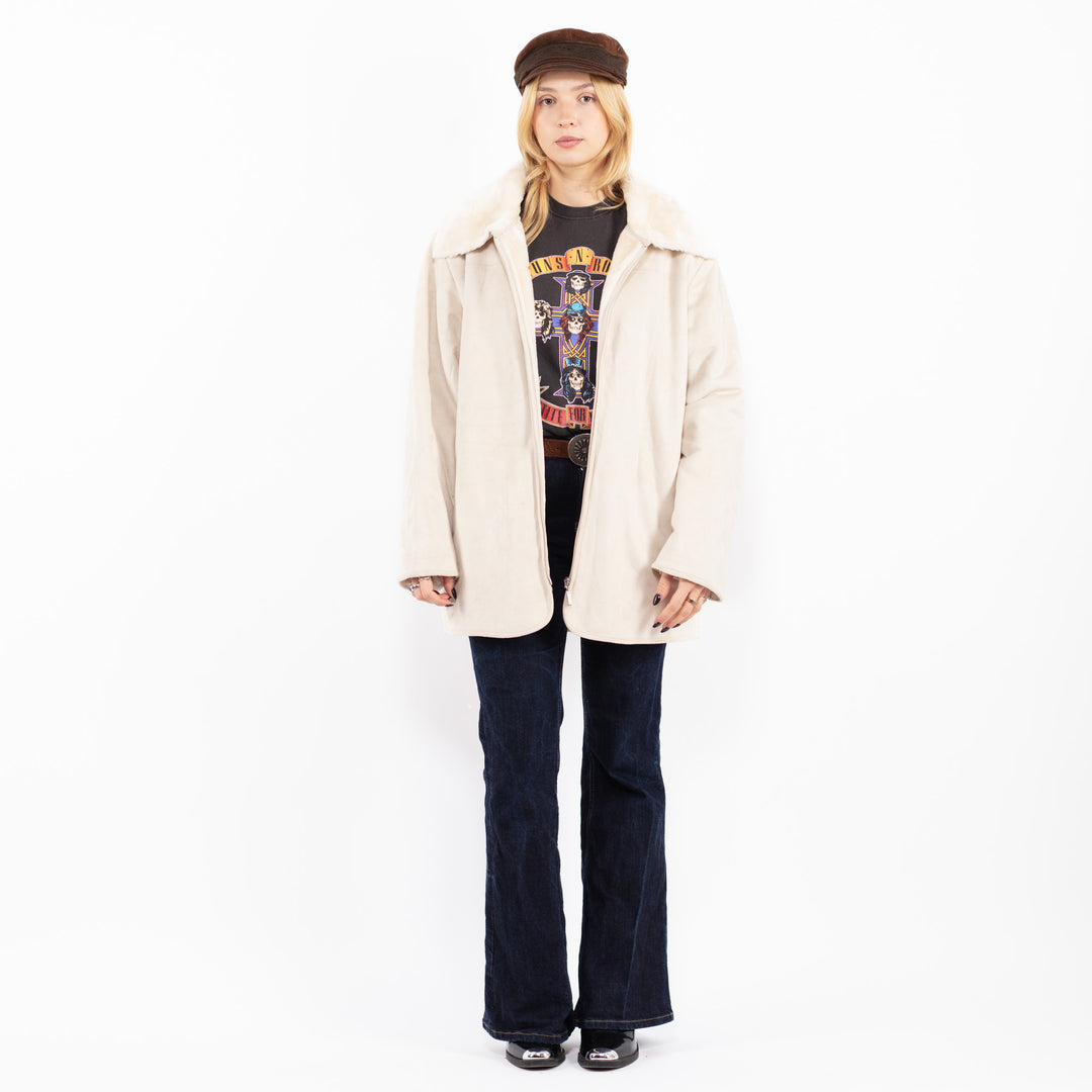 Vintage 90's Women Sherpa Coat in Cream White