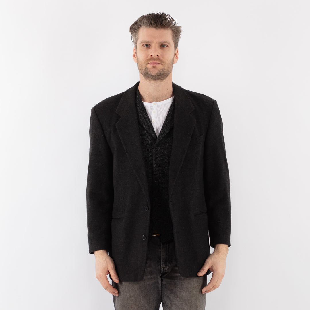 Vintage 90's Men Wool Blend Blazer Jacket in Gray
