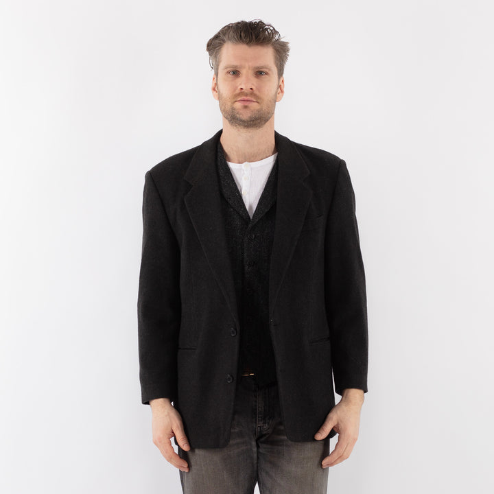 Vintage 90's Men Wool Blend Blazer Jacket in Gray
